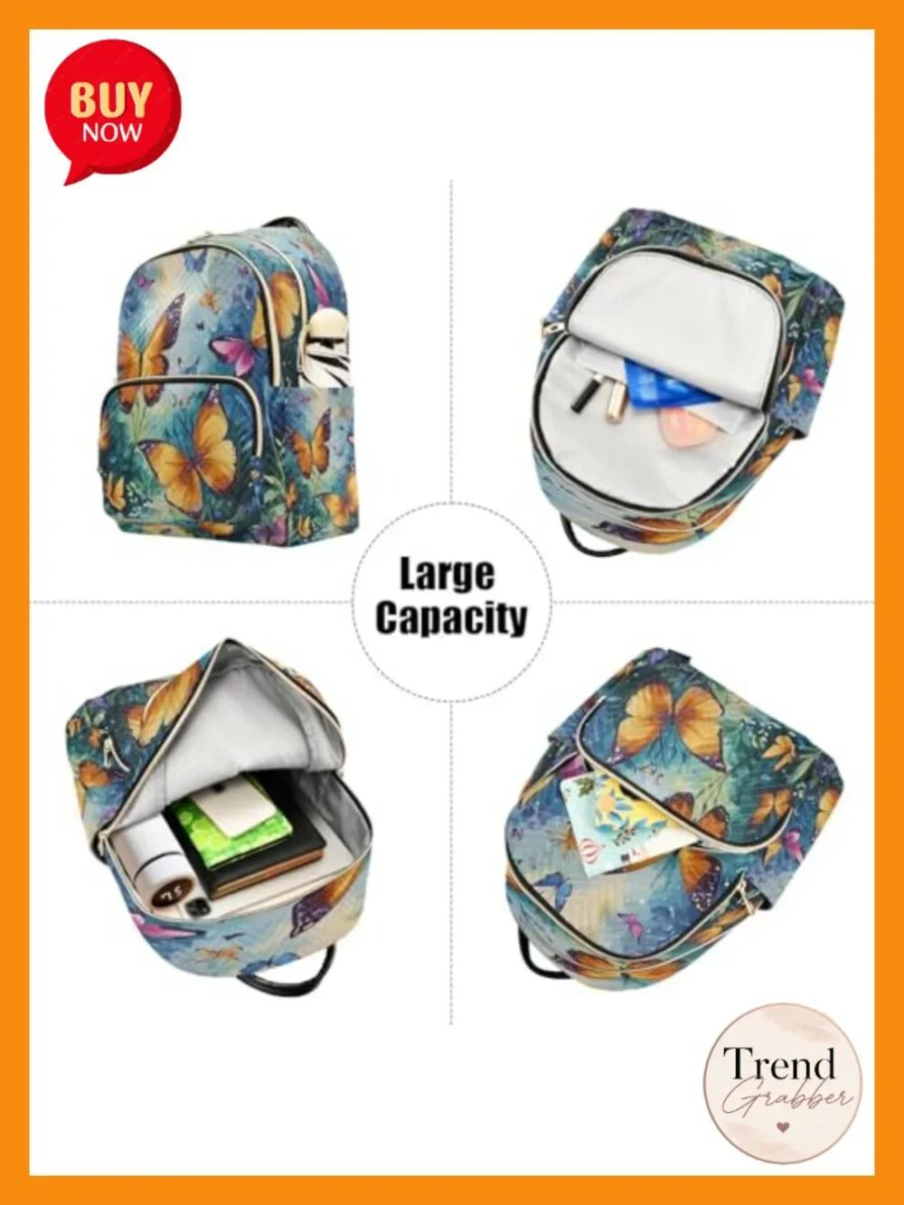 Butterfly Print Polyester Backpack Purse Women Travel Daypack Laptop Casual
